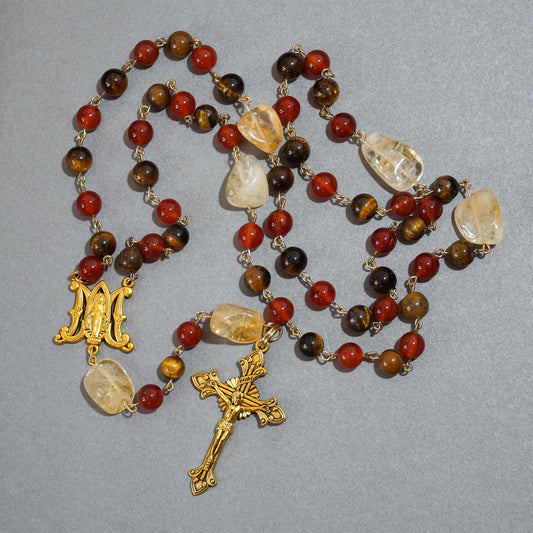 Tiger Eye -  Carnelian - Citrine Rosary