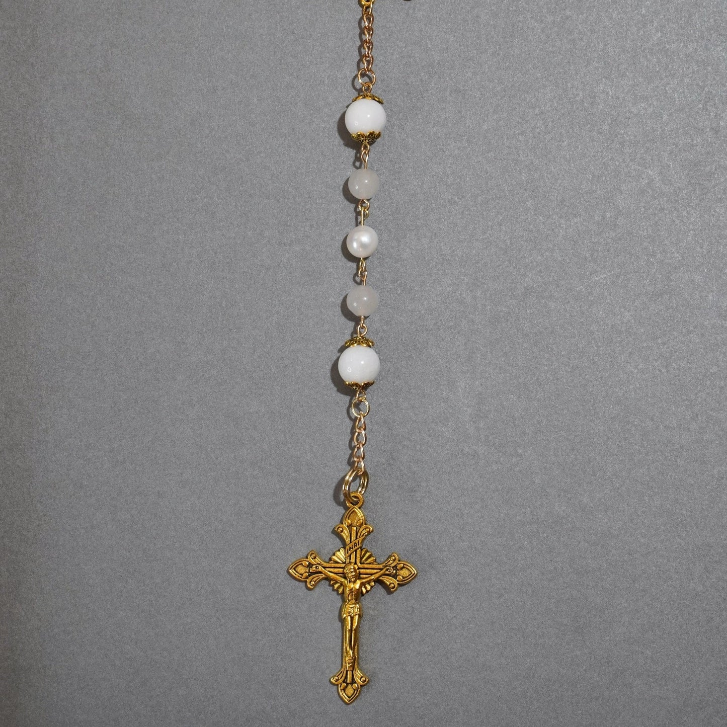 Rose Quartz/Pearl/White Jade Rosary