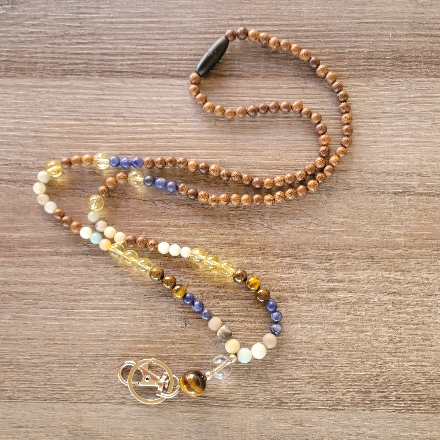 Citrine/wood/amazonite Teacher or Healer Lanyard