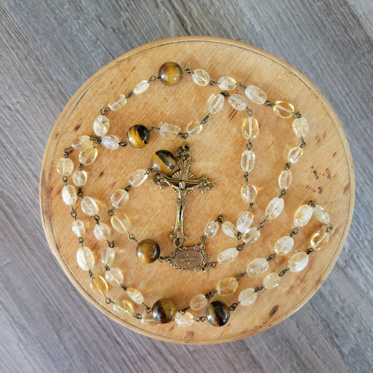 Citrine & Tiger Eye Gold Rosary