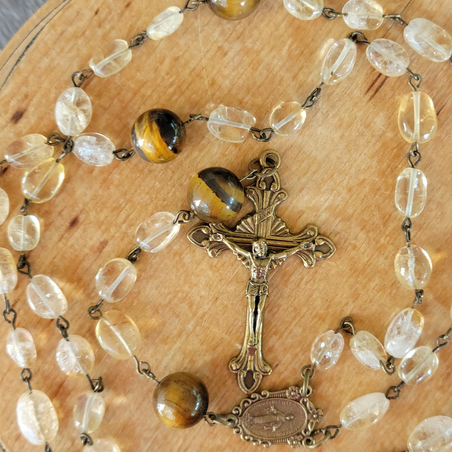 Citrine & Tiger Eye Gold Rosary