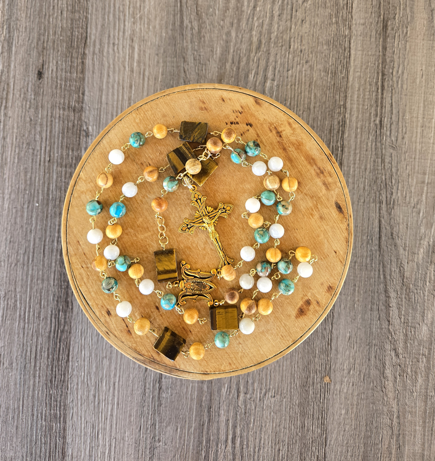 Sandalwood - moonstone - imperial jasper - tiger eye Rosary