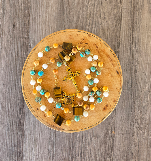 Sandalwood - moonstone - imperial jasper - tiger eye Rosary