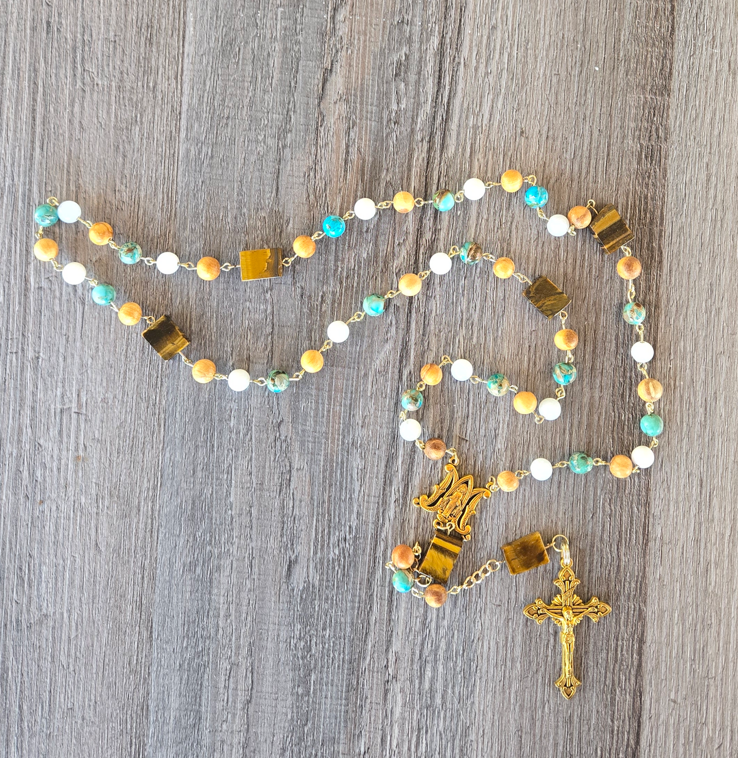 Sandalwood - moonstone - imperial jasper - tiger eye Rosary