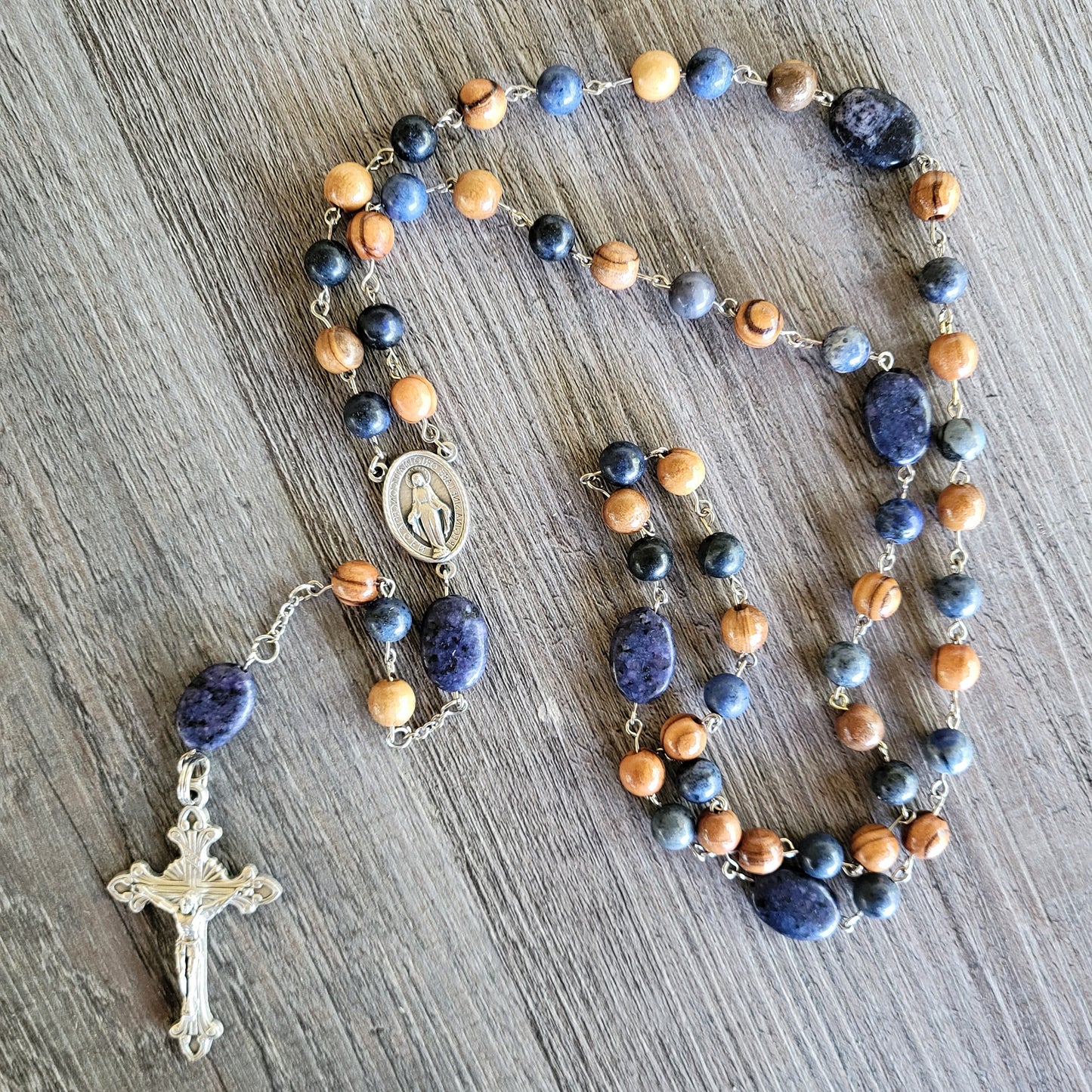 Olive wood - Blue Rosary