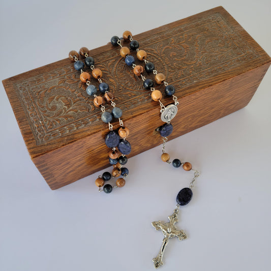 Olive wood - Blue Rosary